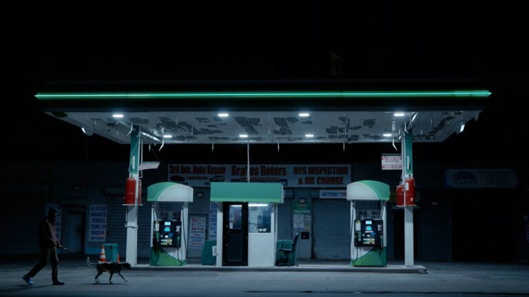 A still of the gas station where Shantha Murthy used to work