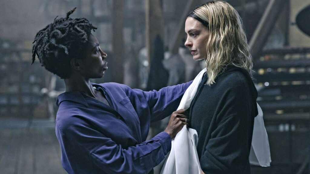 Michaela Coel and Anne Hathaway in a scene from "Mother Mary."