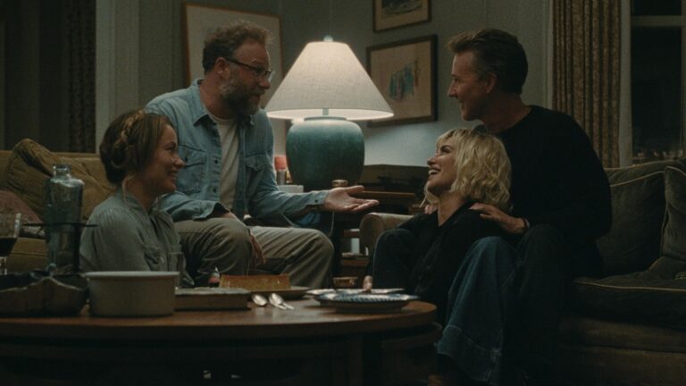 Olivia Wilde, Seth Rogen, Edward Norton, and Penelope Cruz in a scene from "The Invite."